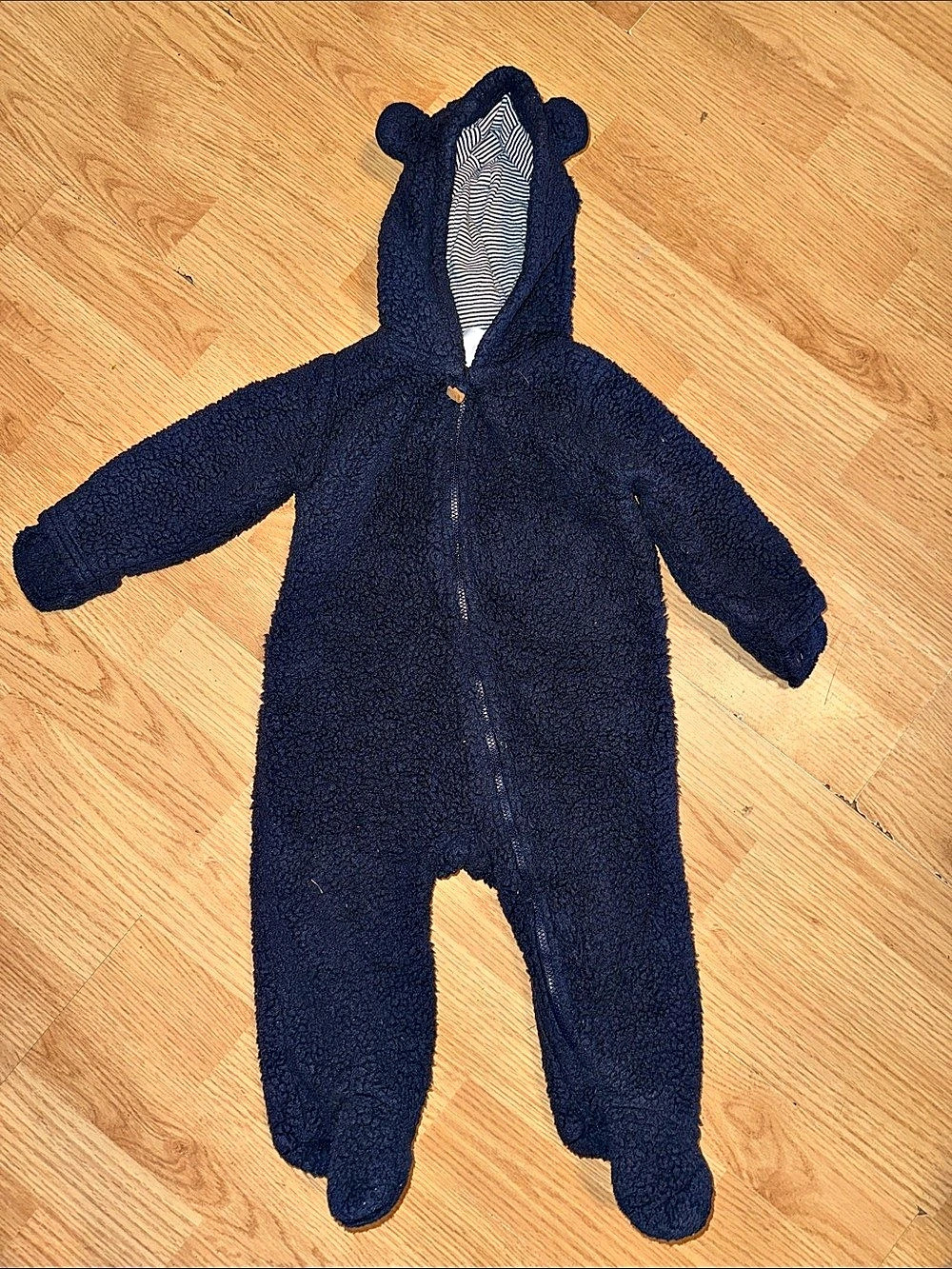 carter's Baby Bear Teddy Fleece Long-Sleeve Jumpsuit Hooded Footie Blue 9M